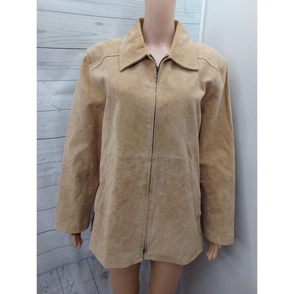 Vtg Terry Lewis Classic Luxuries Beige 100% Leather Zip Jacket L - Picture 1 of 12